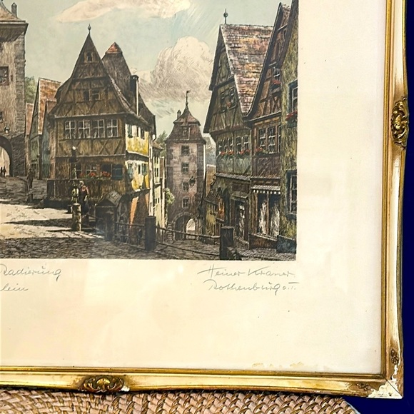 Antique Original Etching of Rothenburg Plonlein by Heiner Krasser. Pencil Signed - Picture 8 of 8